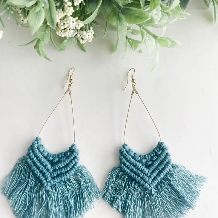 Teal Boho Macrame Earrings