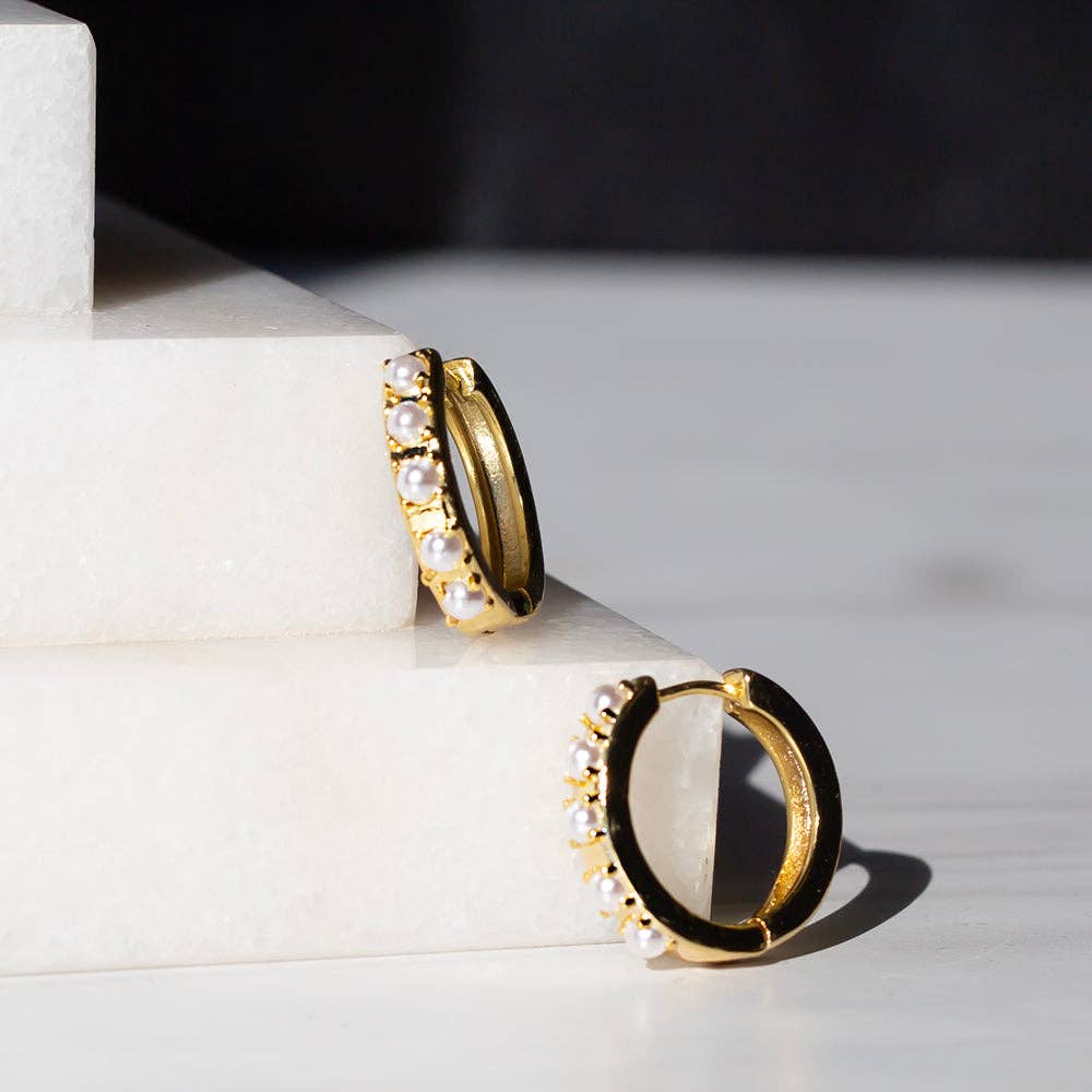 Gilded Gold Earrings-Pearl Hoops | Hoop Earrings for Women