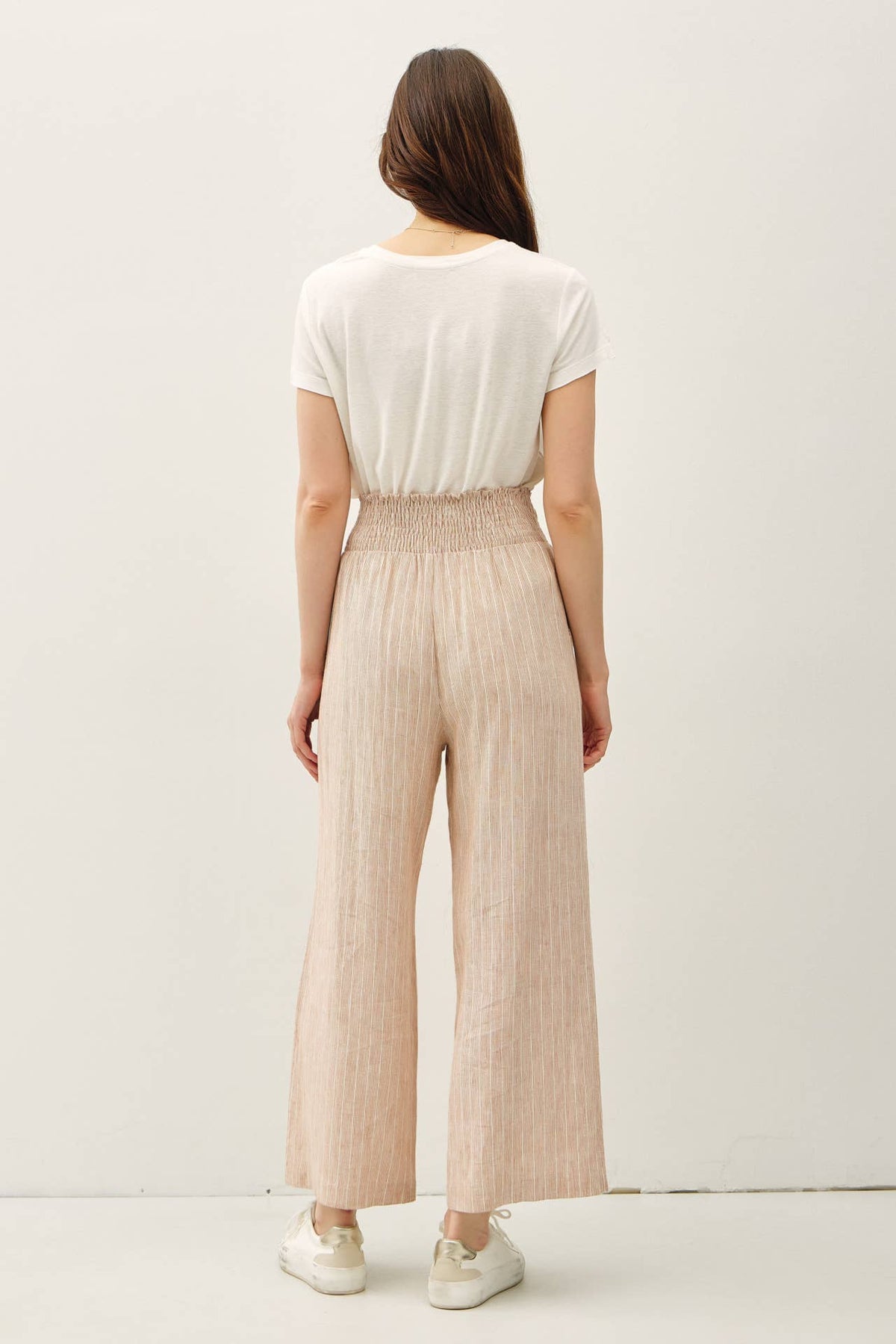 STRIPED LINEN BLEND WIDE LEG PANTS