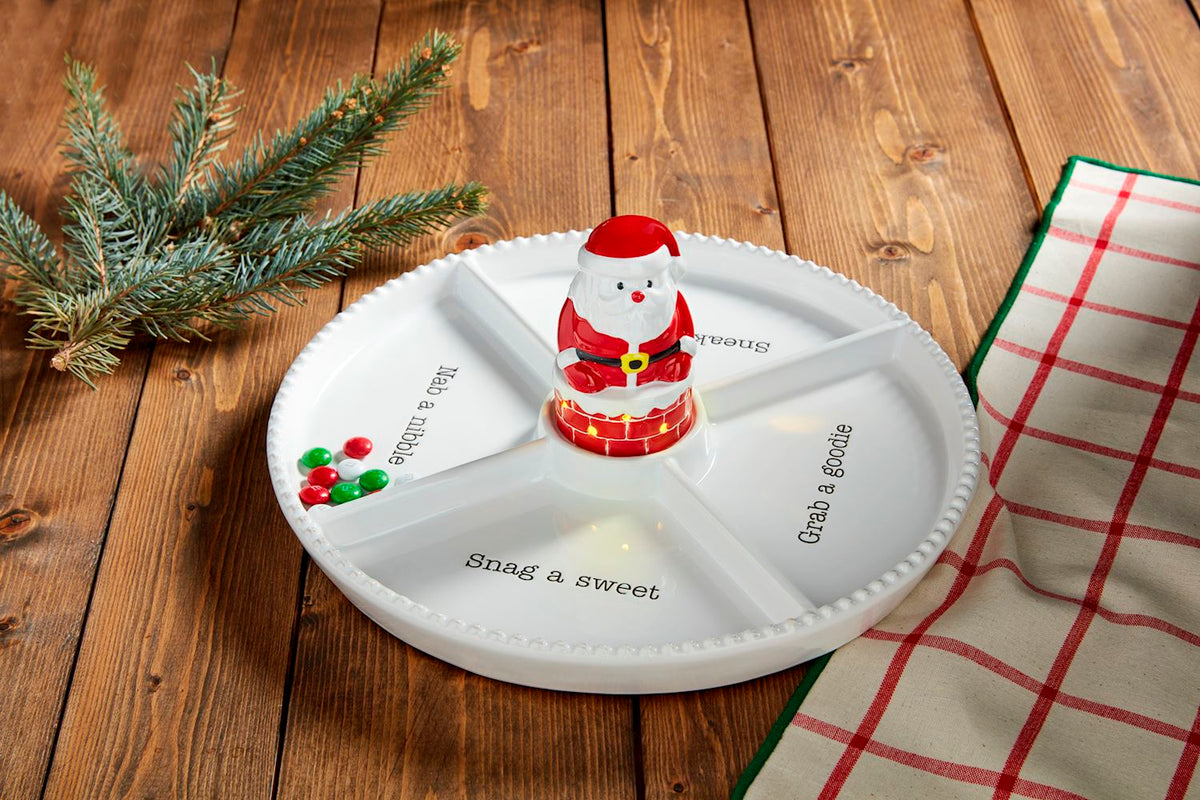 Santa Chimney LED Light Up Ceramic Sitter