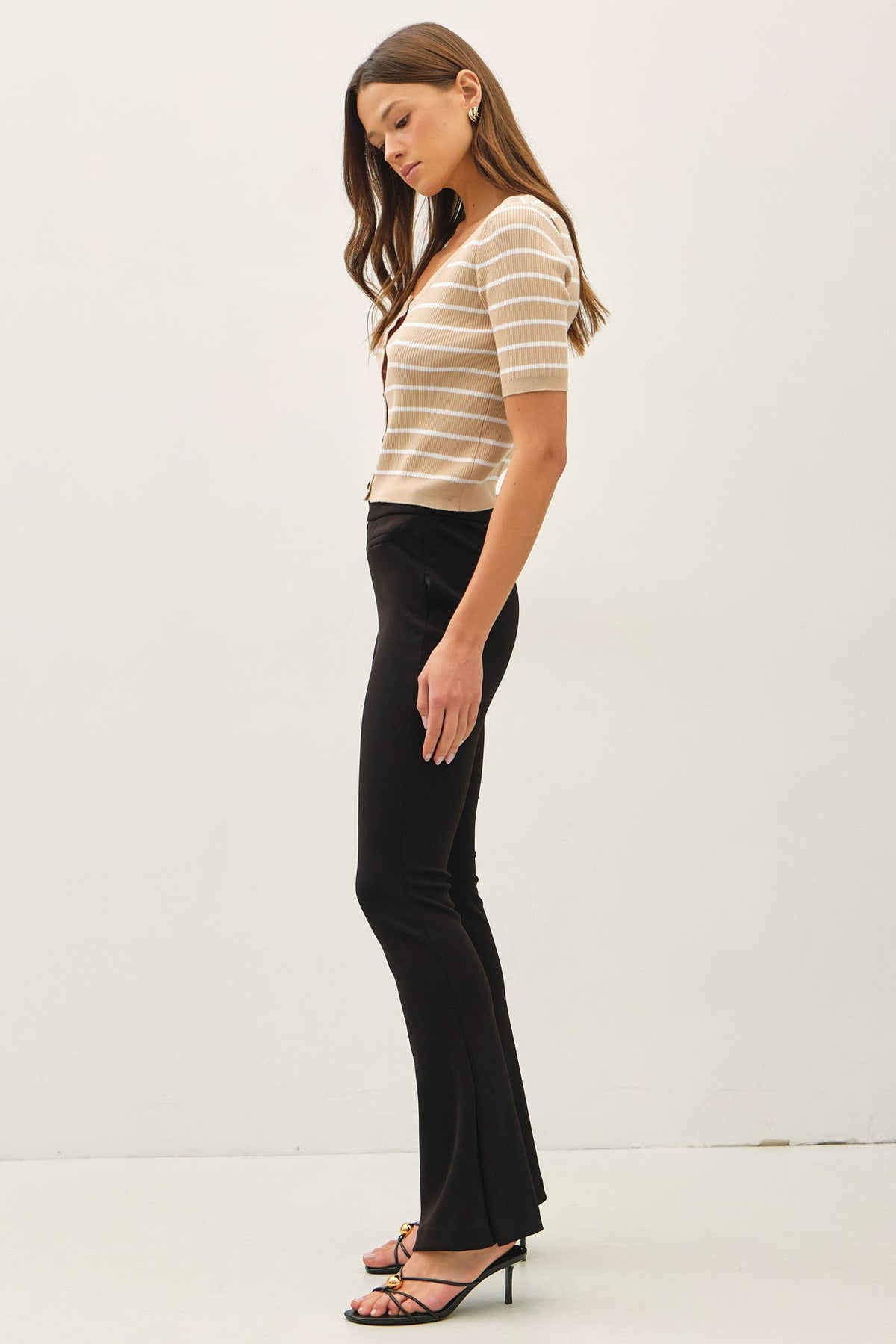 STRIPED SHORT SLEEVE CARDIGAN