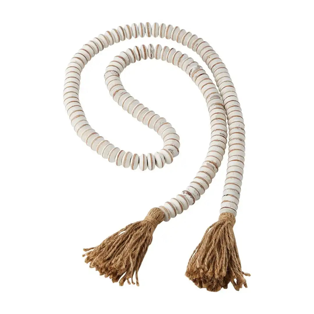 White Wood 60" Decor Beads with Tassel