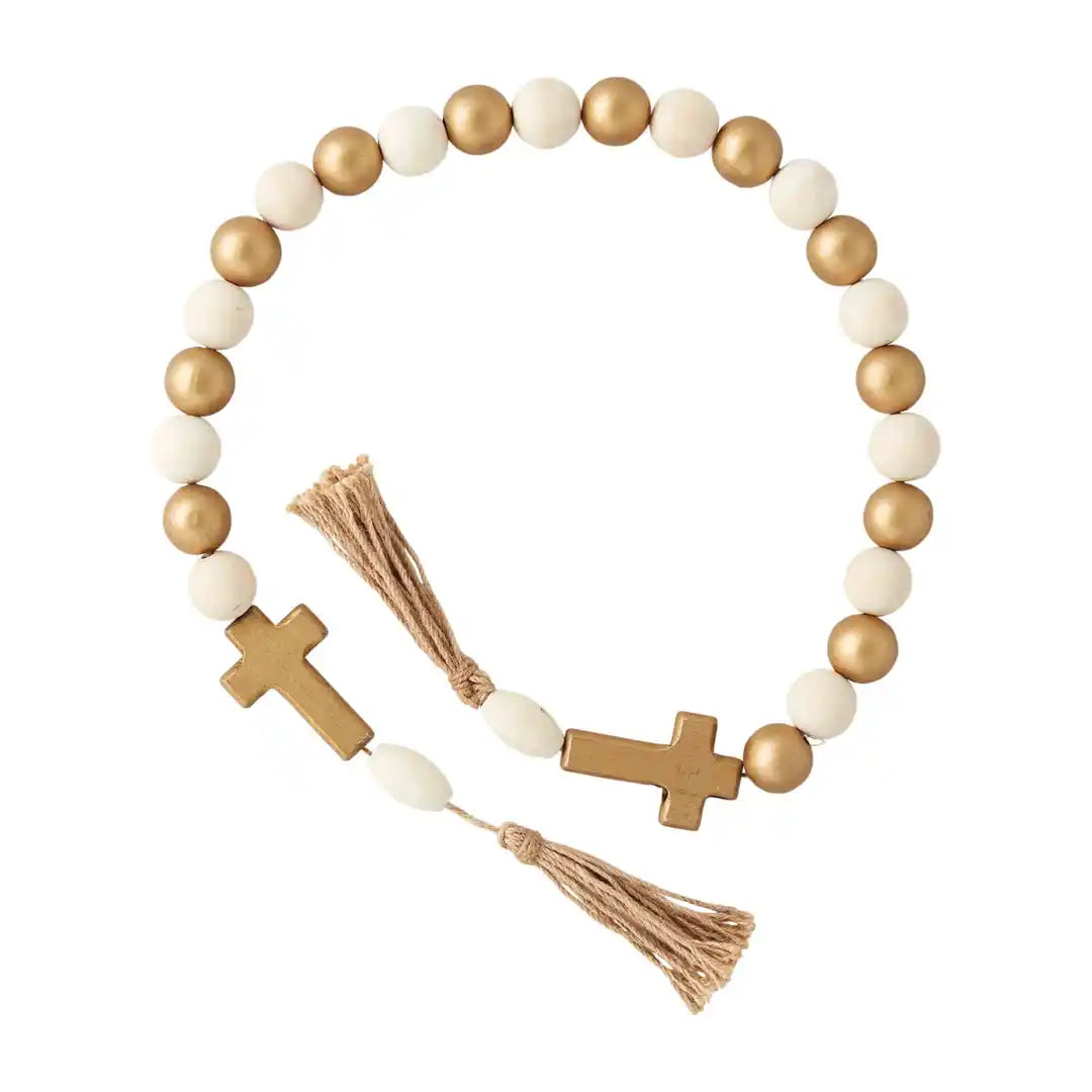 Gold & White Wood Beads with Charm - 2 Styles