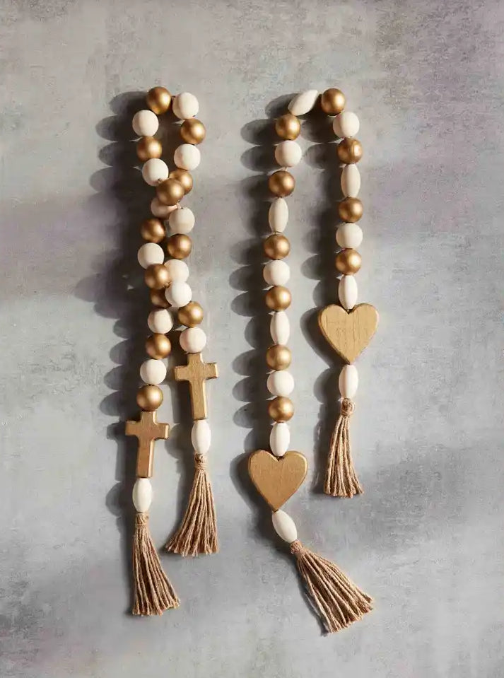 Gold & White Wood Beads with Charm - 2 Styles