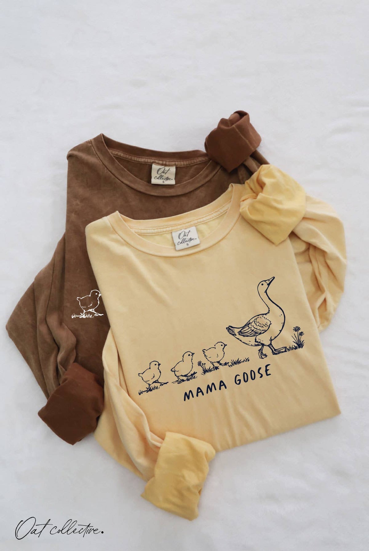 MAMA GOOSE Mineral Washed  Graphic Tee Long Sleeve.