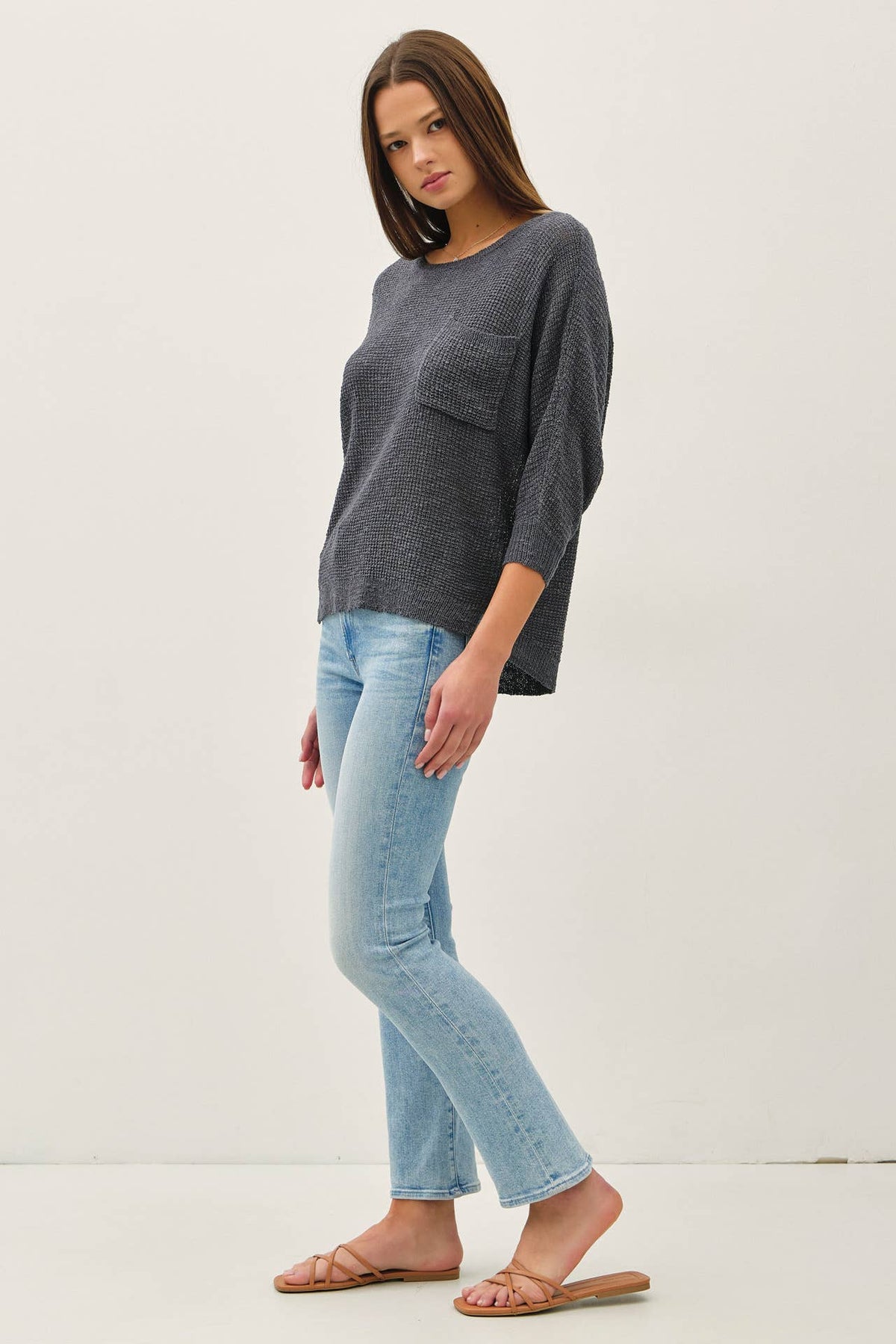 NEW COLOR-FRONT POCKET DOLMAN LONG SLEEVE KNIT SWEATER