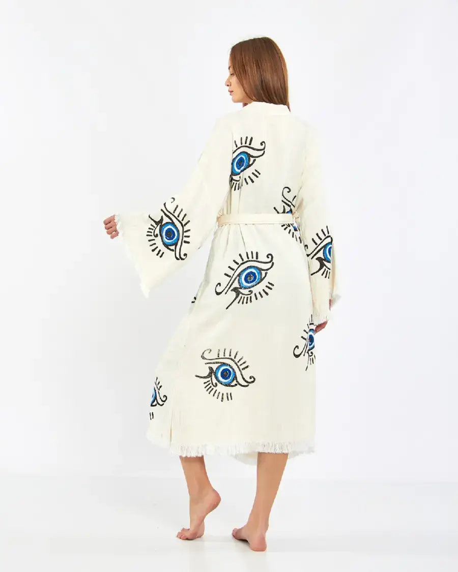 Long Evil Eye Kimono, Cotton Kimono, Evil Eye Robe, Kaftan