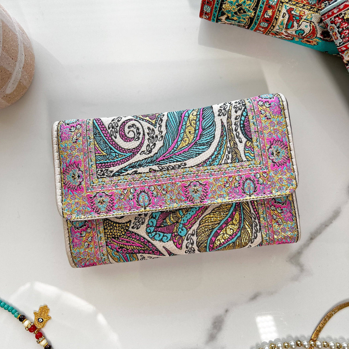 Cute Pink Wallet, Small Handmade Wallet, Boho Style Wallet