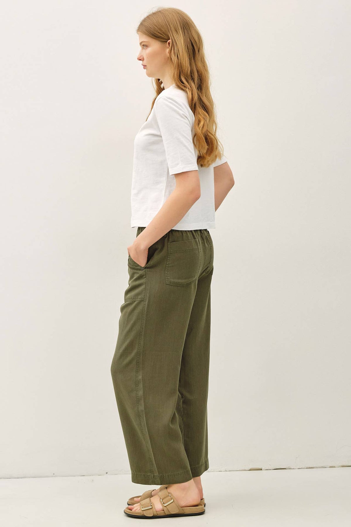 WIDE LEG TENCEL PANT W/ DRAWSTRING ELASTIC WAIST