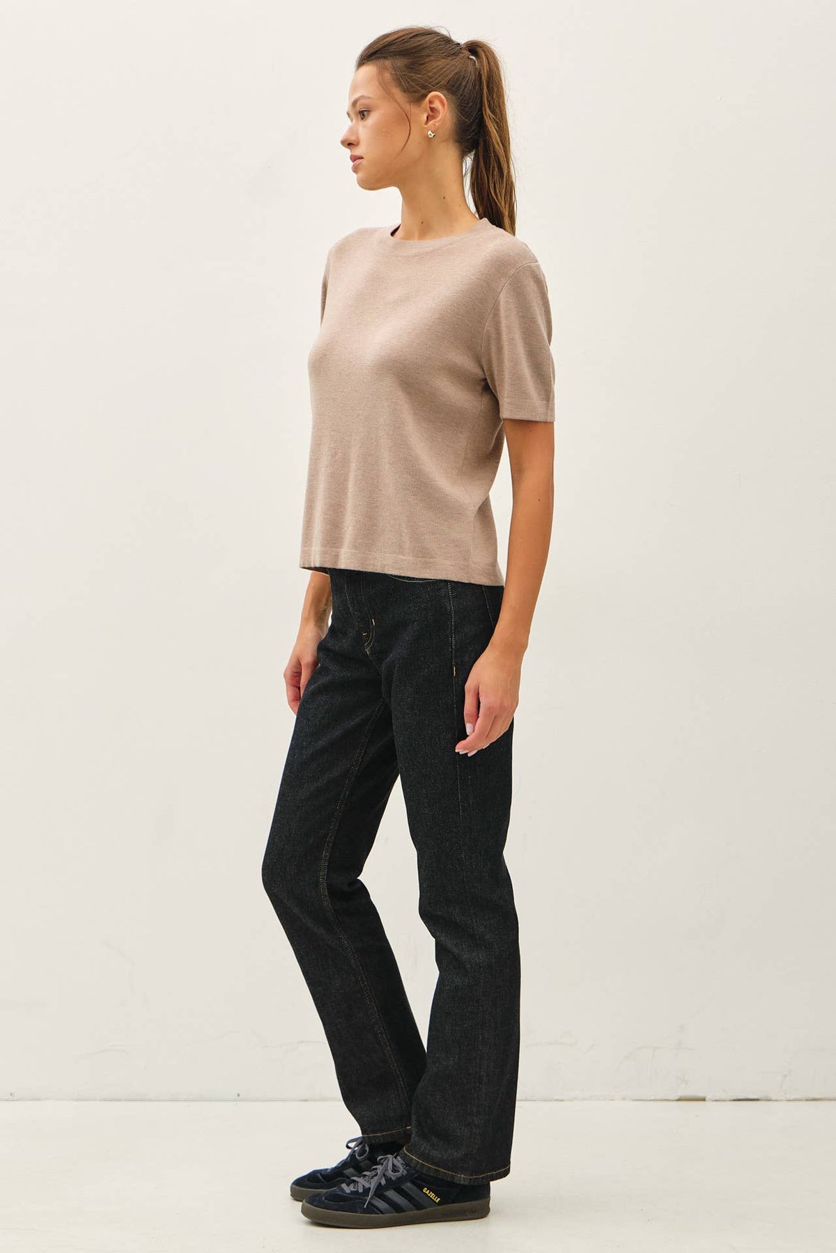 CASHMERE BLENDED SHORT SLEEVE SWEATER