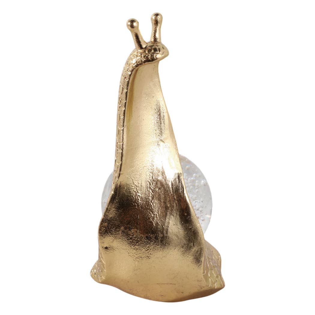Decorative Figurine - Gold Resin Snail Glass Ball, 8 in.