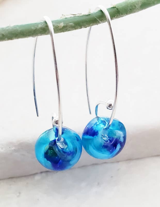Curled Marquis Earrings in Azure Blue