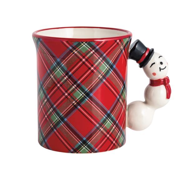 Snowman Handle Tartan Mug