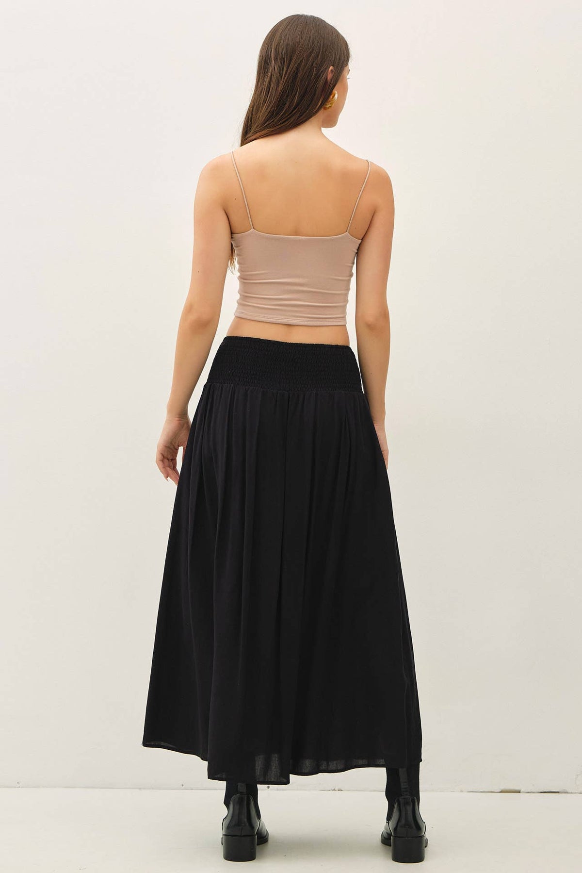 SMOCKED WAIST CIRCLE FULL SKIRT