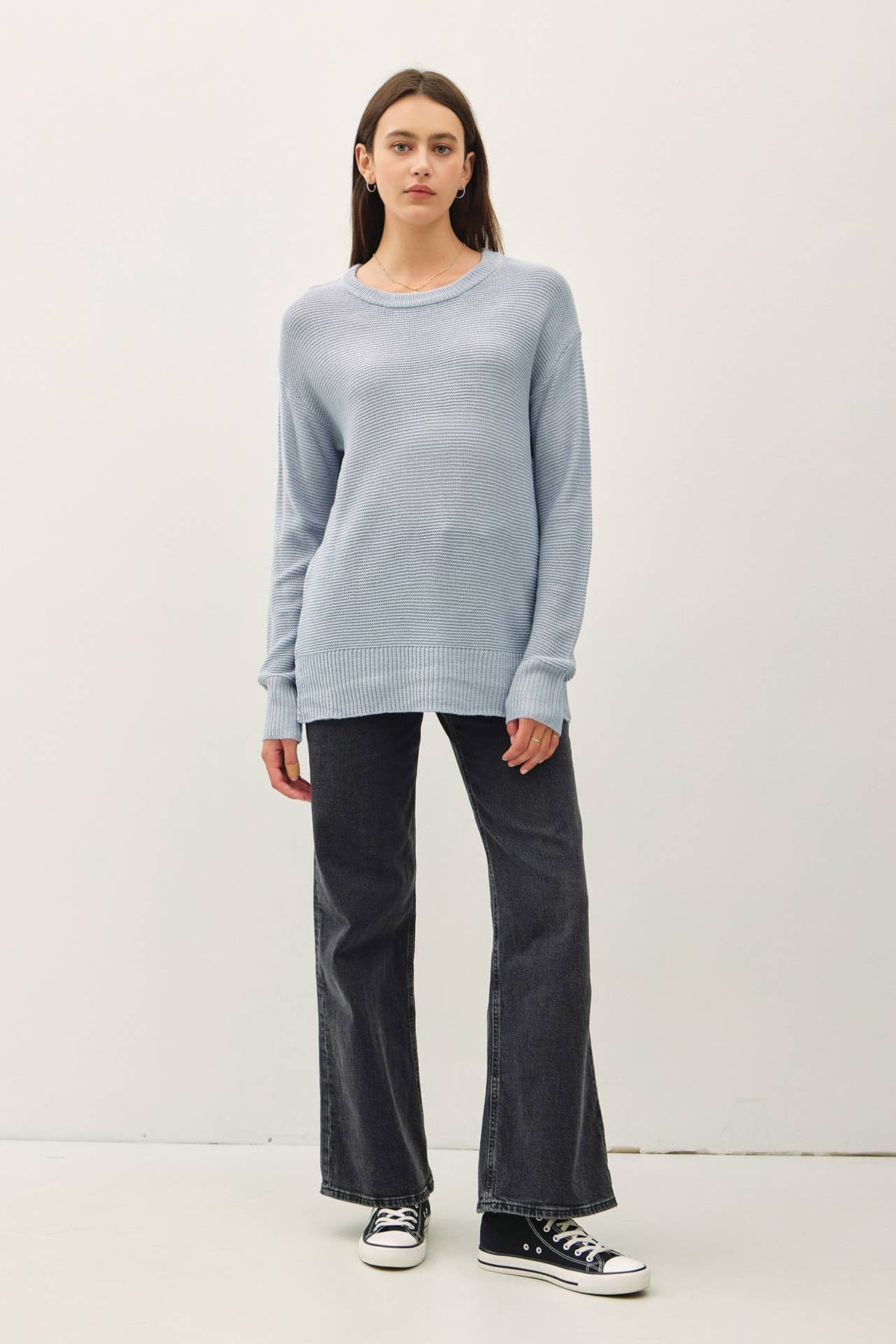 NEW COLOR-BASIC ROUND NECK BOYFRIEND FIT SWEATER