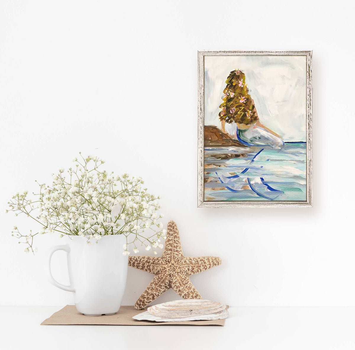 Mermaid In the Sea - Brunette by Maren Devine Framed Canvas