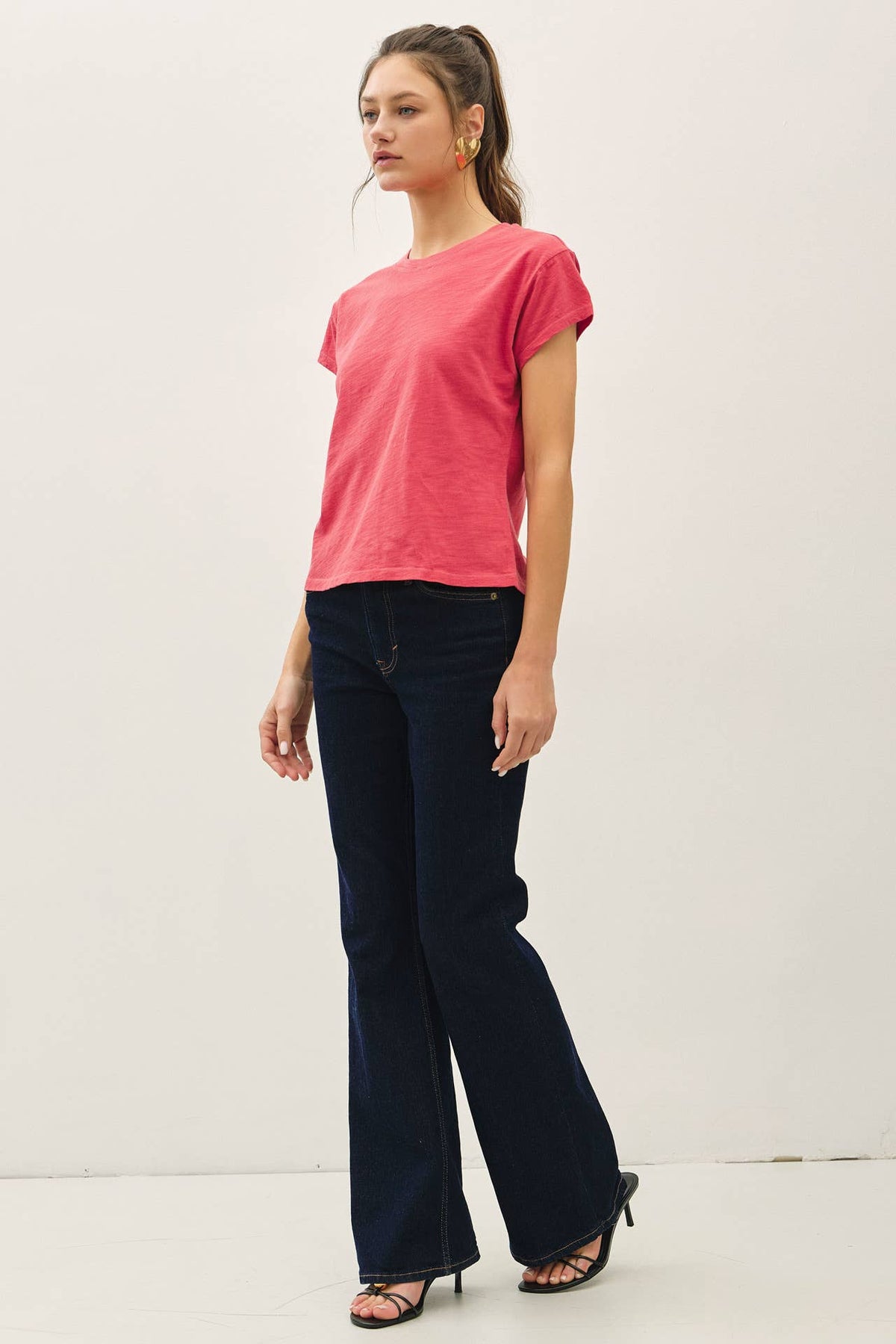 GARMENT DYE COTTON SLUB SLIM FIT CREWNECK BABY TEE