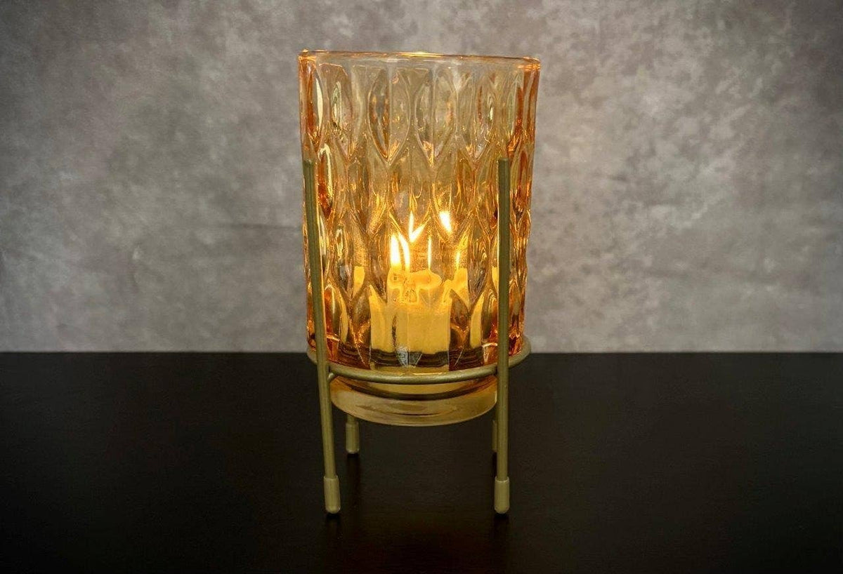 GOLDEN HOUR GLASS CANDLE HOLDER 3.5"DX7"H