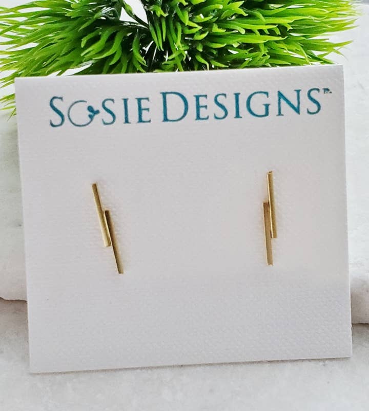 Gold Double Line Bar Studs