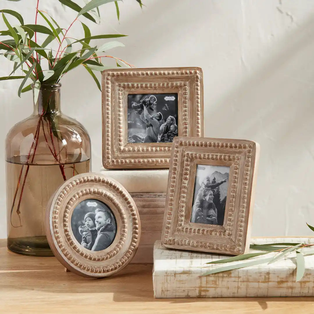 Small Reclaimed Mango Wood Beaded Picture Frame - 3 Shapes/Sizes Available