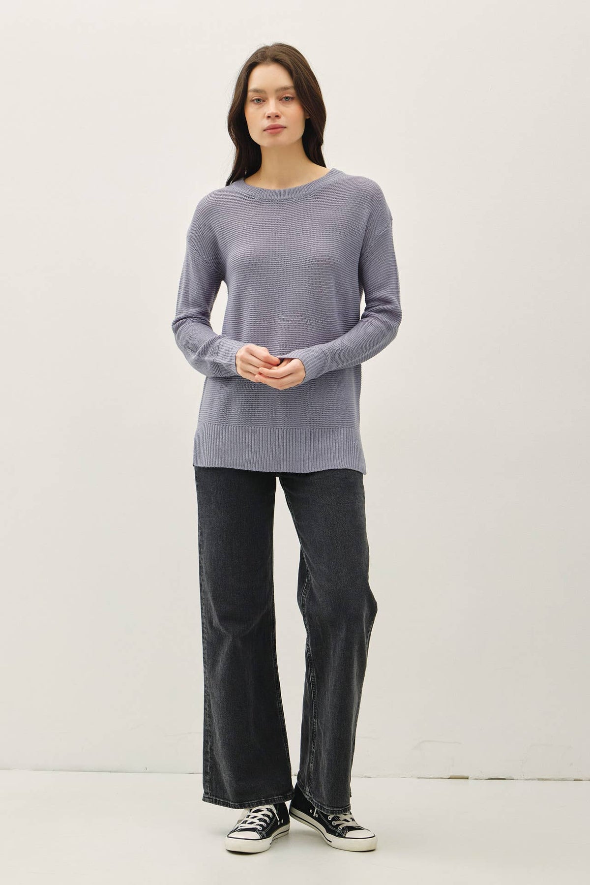 NEW COLOR-BASIC ROUND NECK BOYFRIEND FIT SWEATER