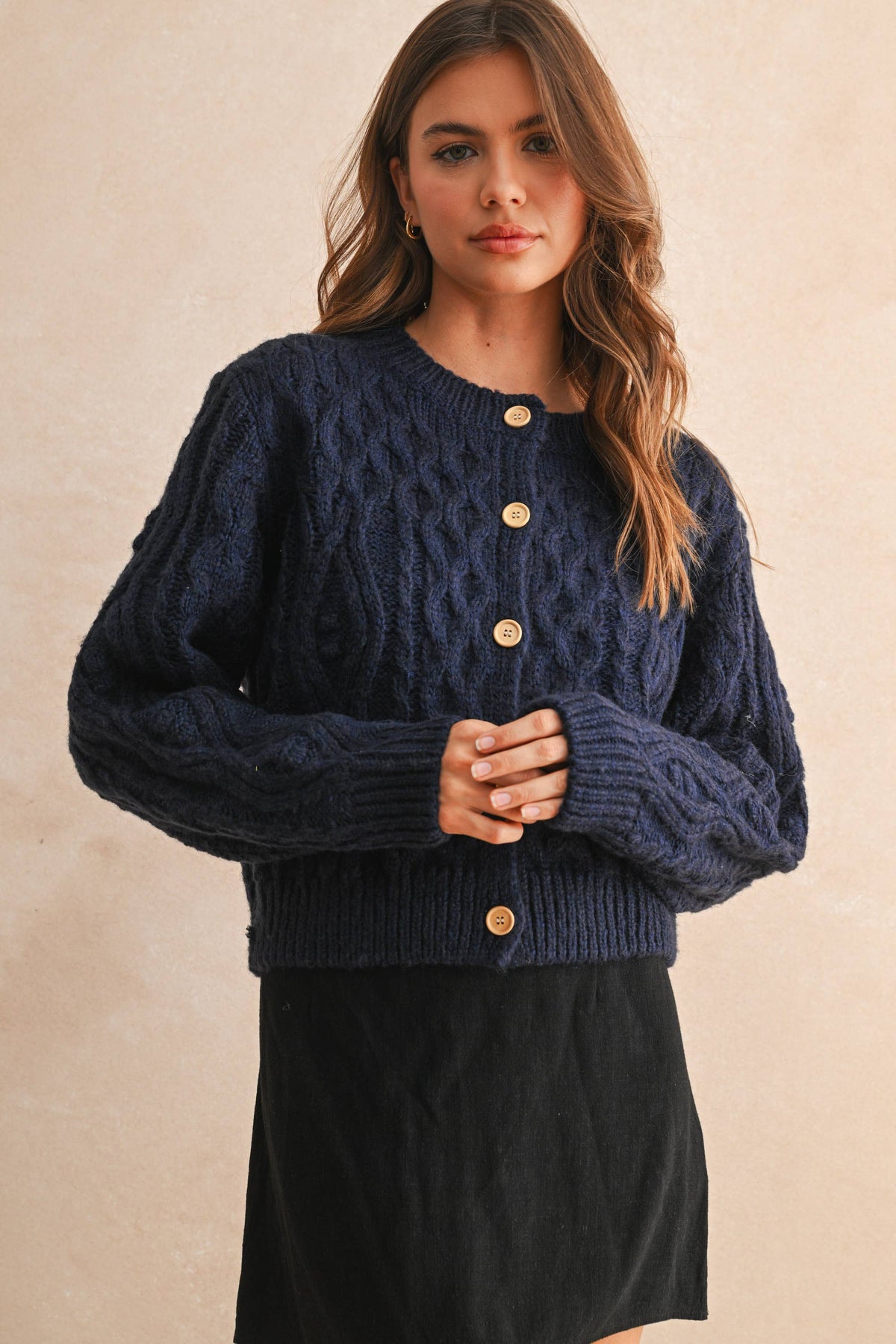 BUTTON FRONT CABLE KNITTED CARDIGAN