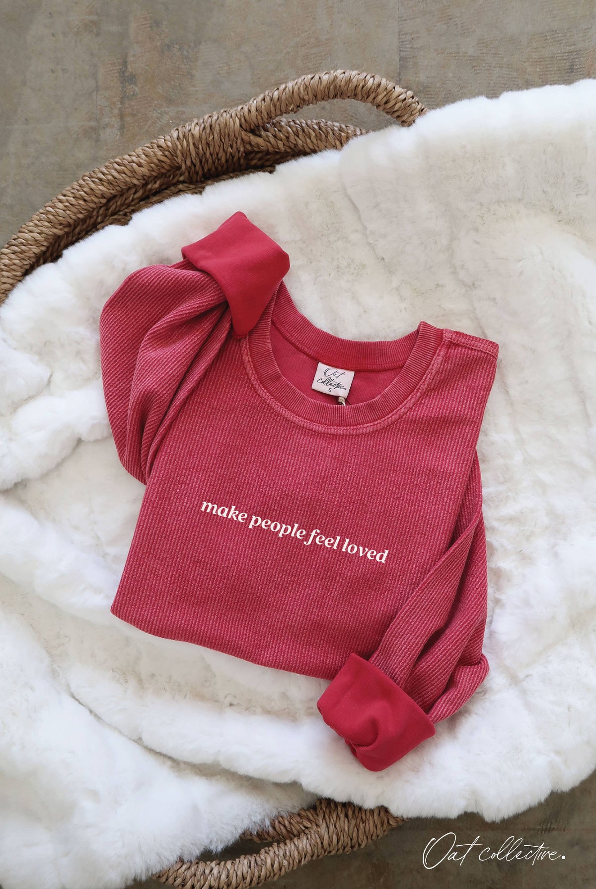 MAKE PEOPLE FEEL LOVED Cropped Thermal Vintage Pullover