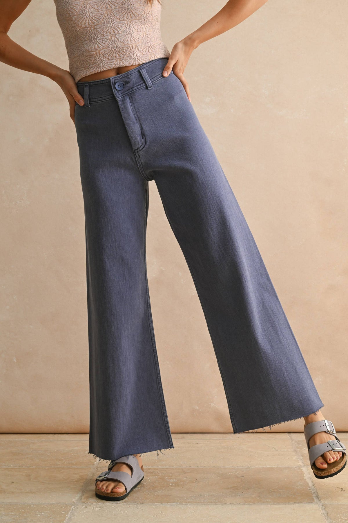 STRAIGHT WIDE LEG DENIM PANTS