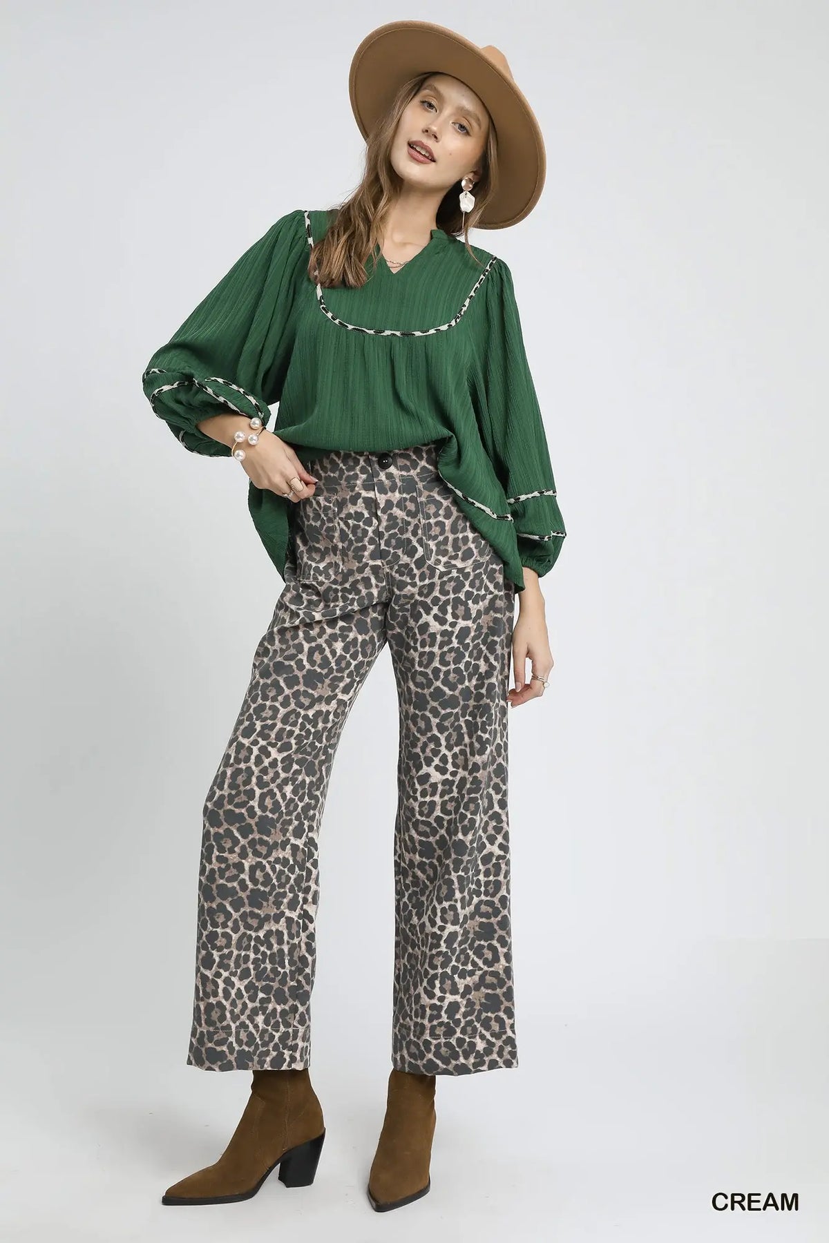 Animal Print Non-Stretch Wide Leg Pants