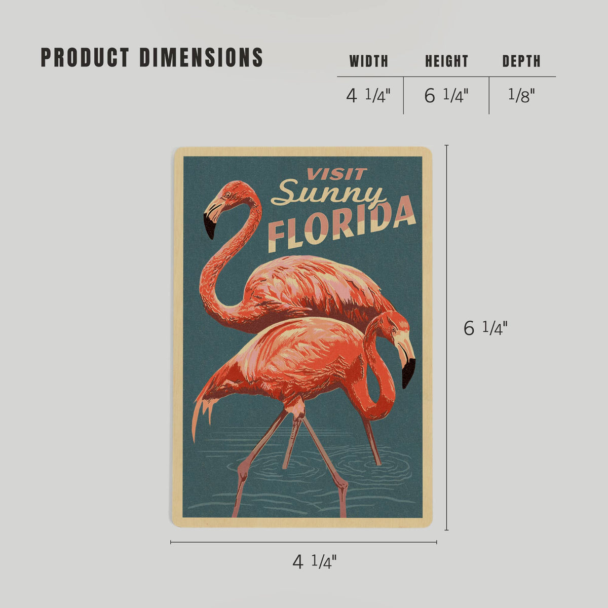 WOOD POSTCARD Visit Sunny Florida, Flamingo