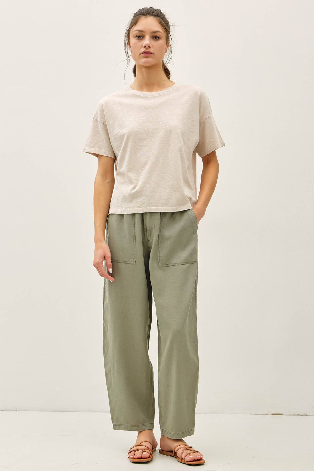 GARMENT DYE COTTON SLUB DROP SHOULDER BOXY CROP TEE