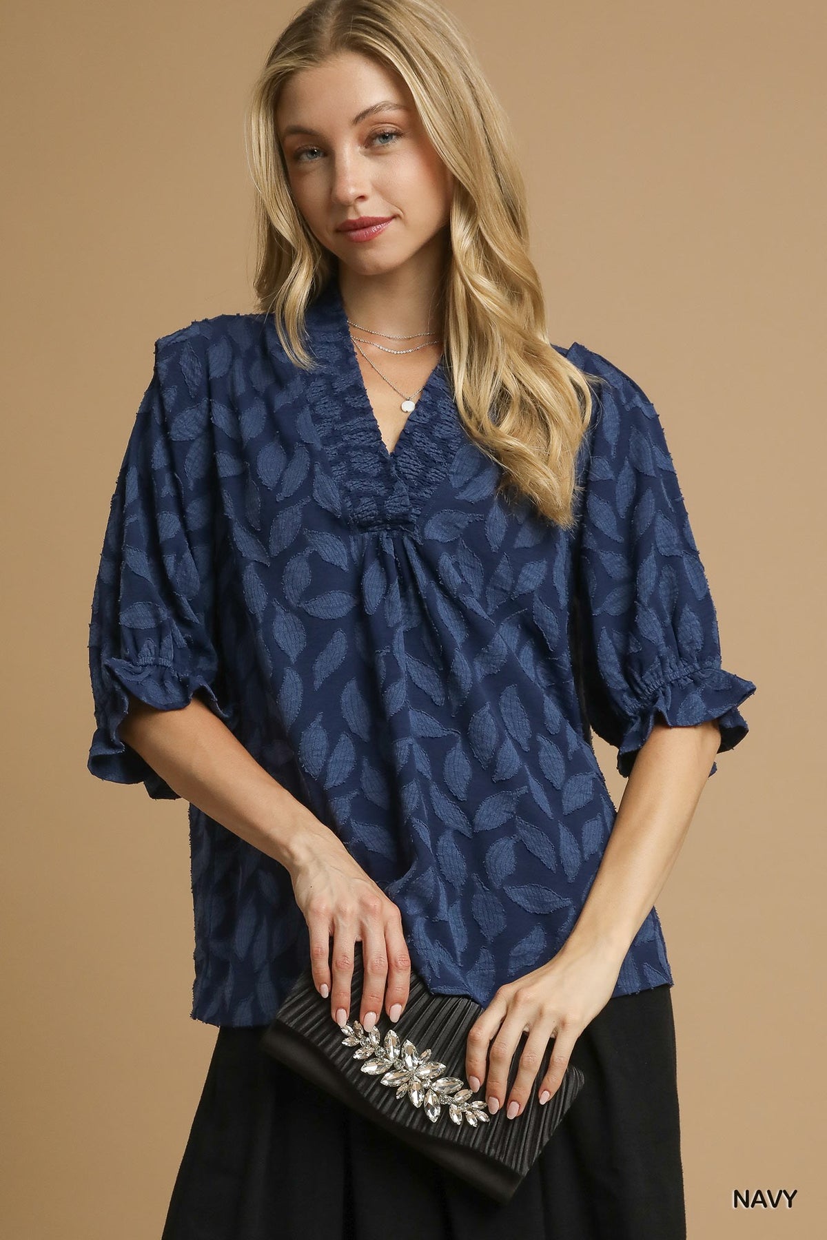 Floral Jacquard V-Neck Top