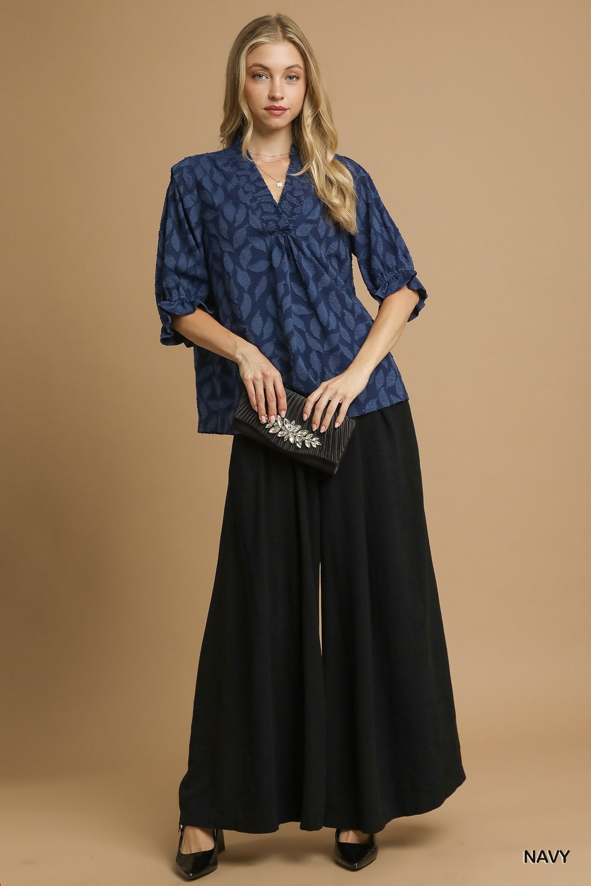 Floral Jacquard V-Neck Top