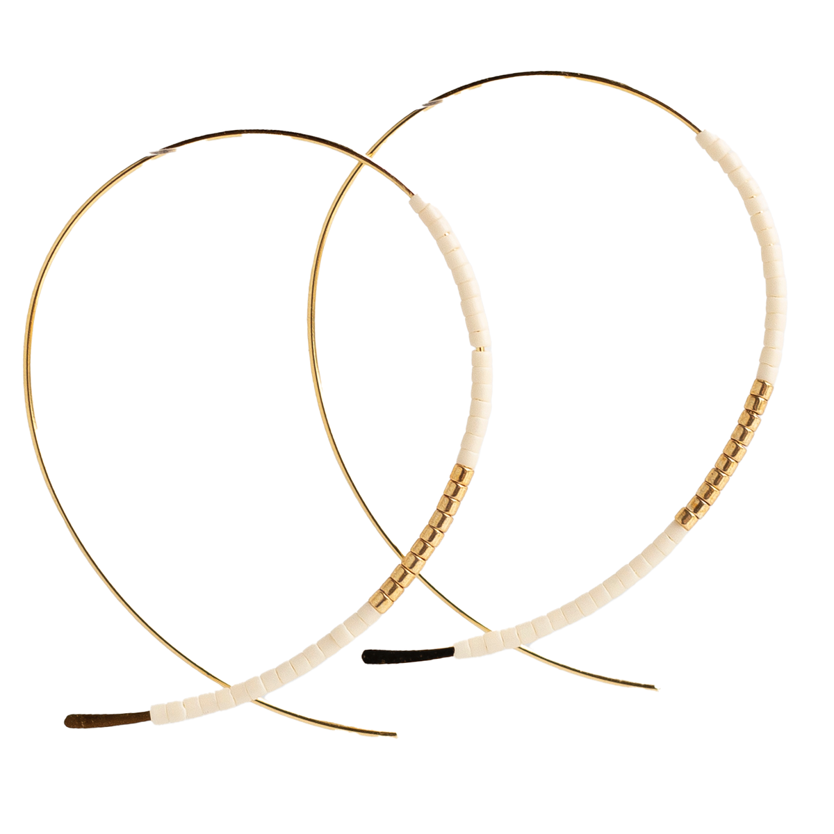 Norah Earrings-Ivory | Beaded Threader Hoops
