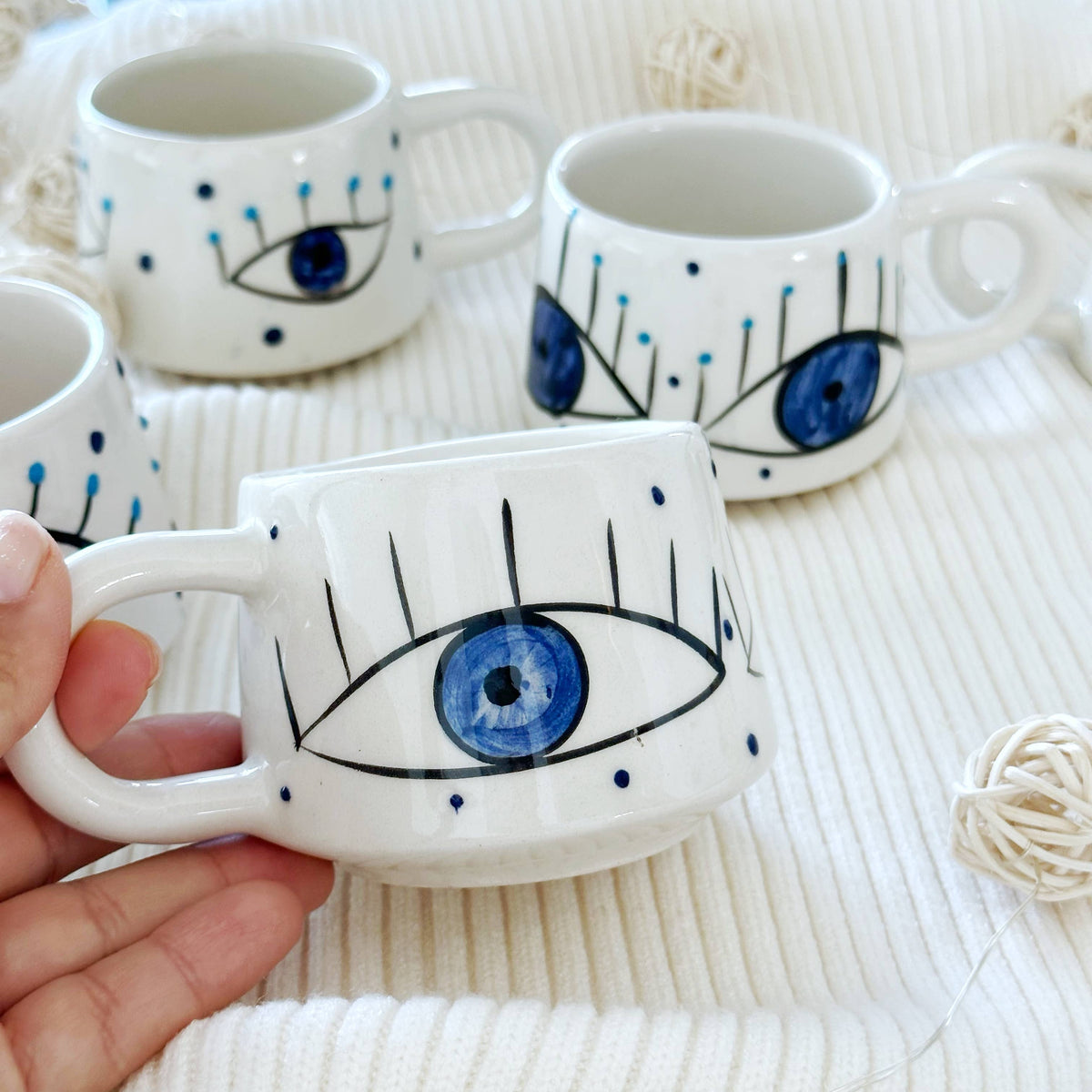 Handmade Evil Eye Coffee Mug, Hygee Self Care Gift