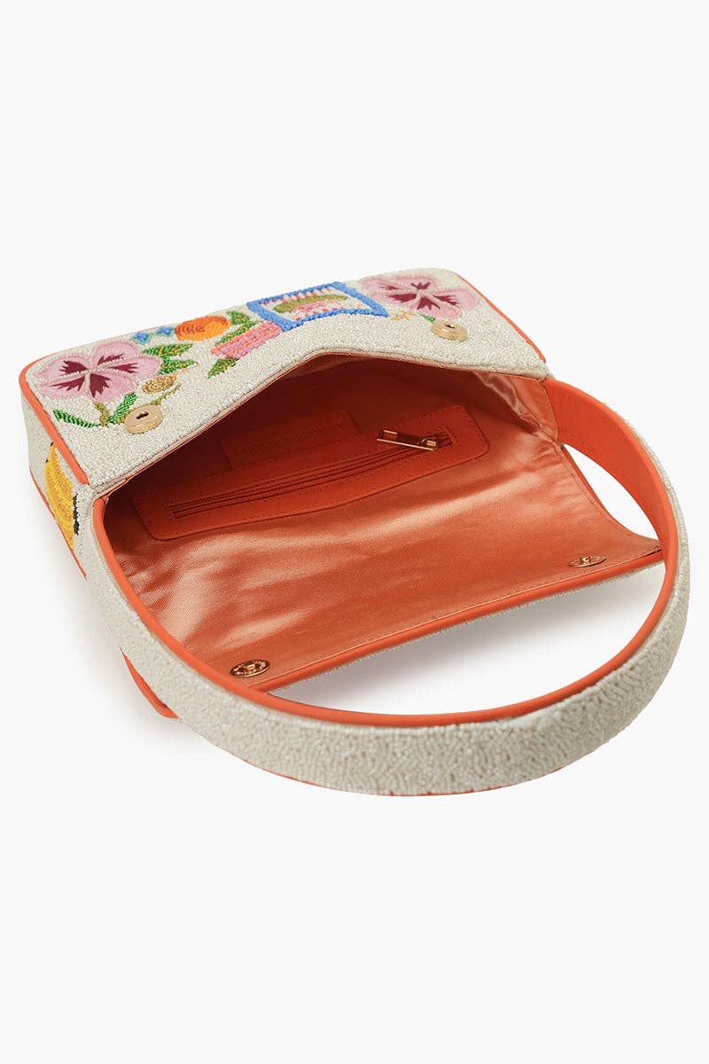 Zesty Orchard Orange Lemon Floral Beaded Shoulder Bag