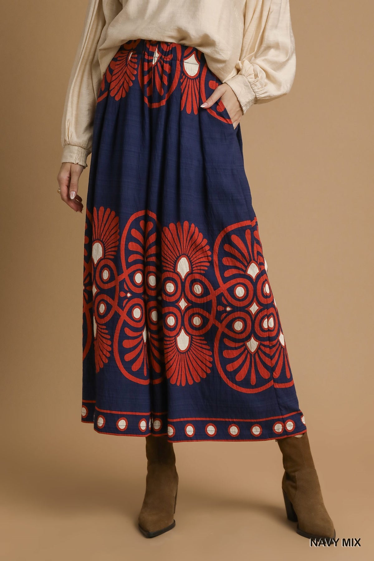 Mix Boho Print Wide Leg Palazzo Pants