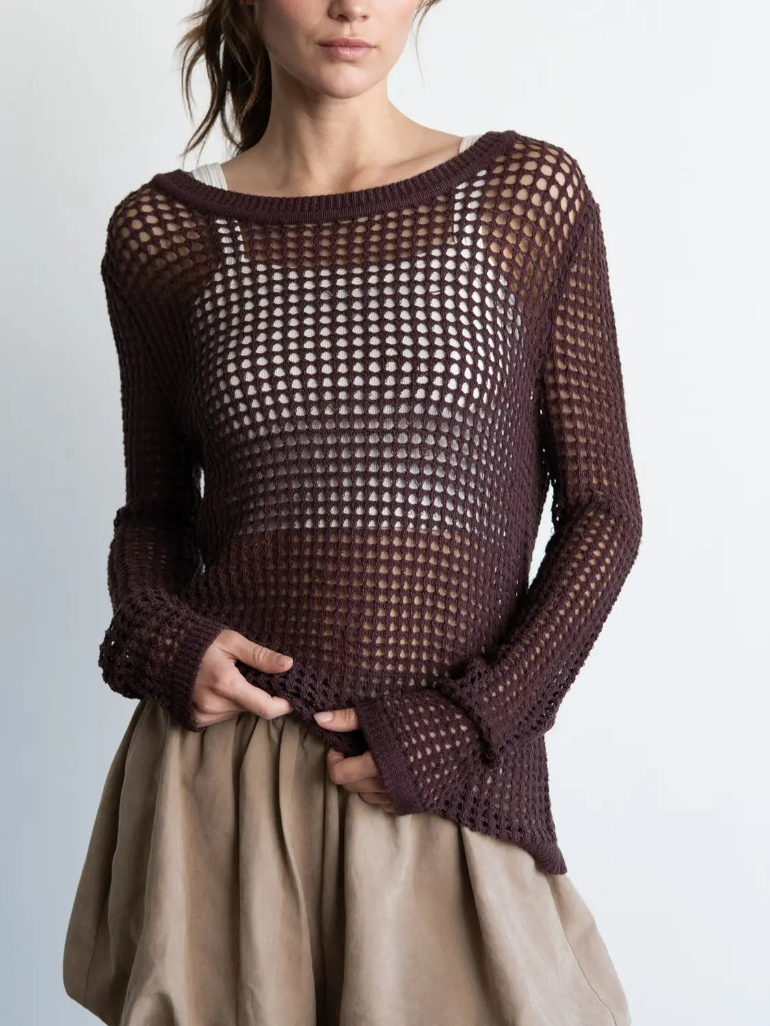 Open-Knit Crochet Sweater Top
