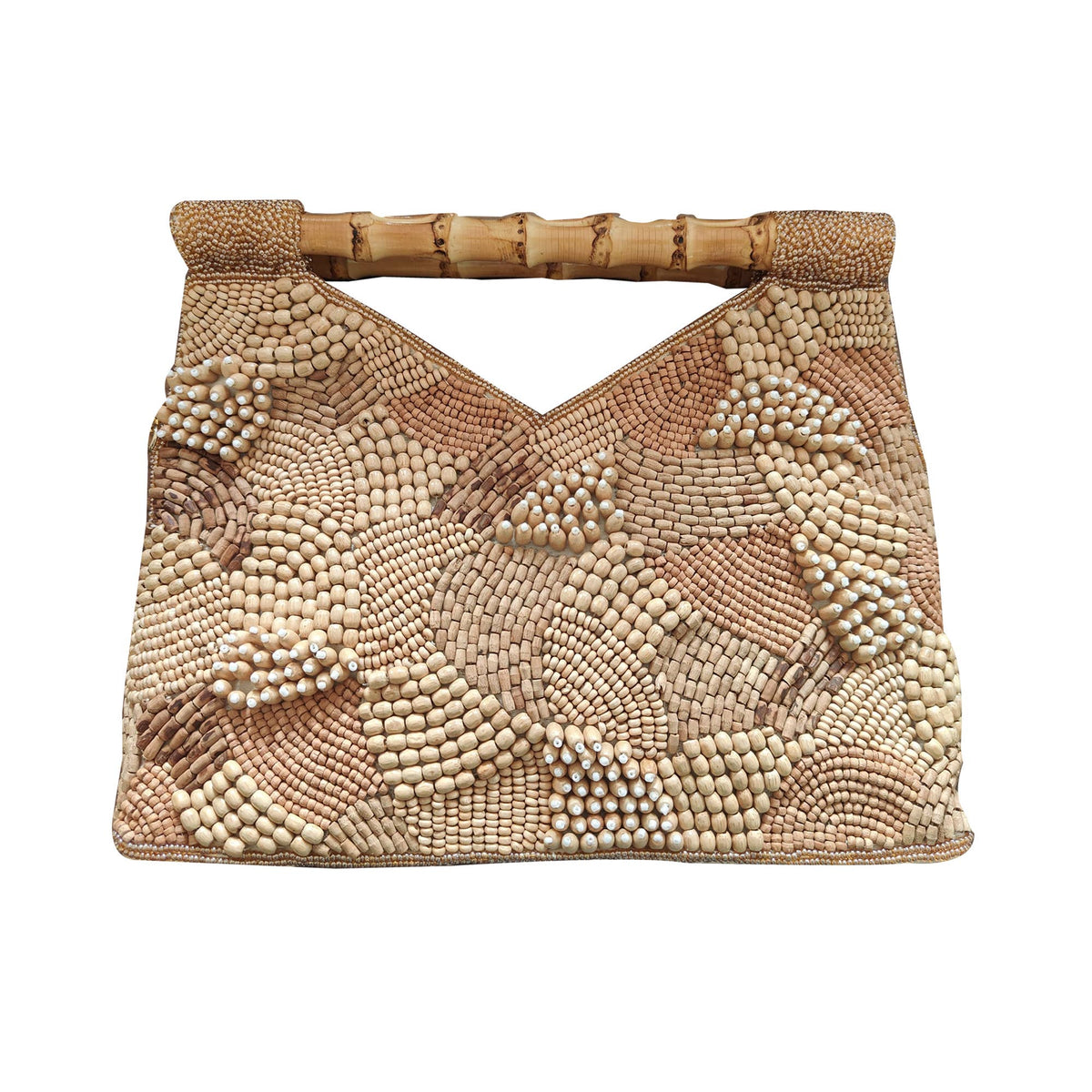 Natural wooden beads bamboo handle clutch