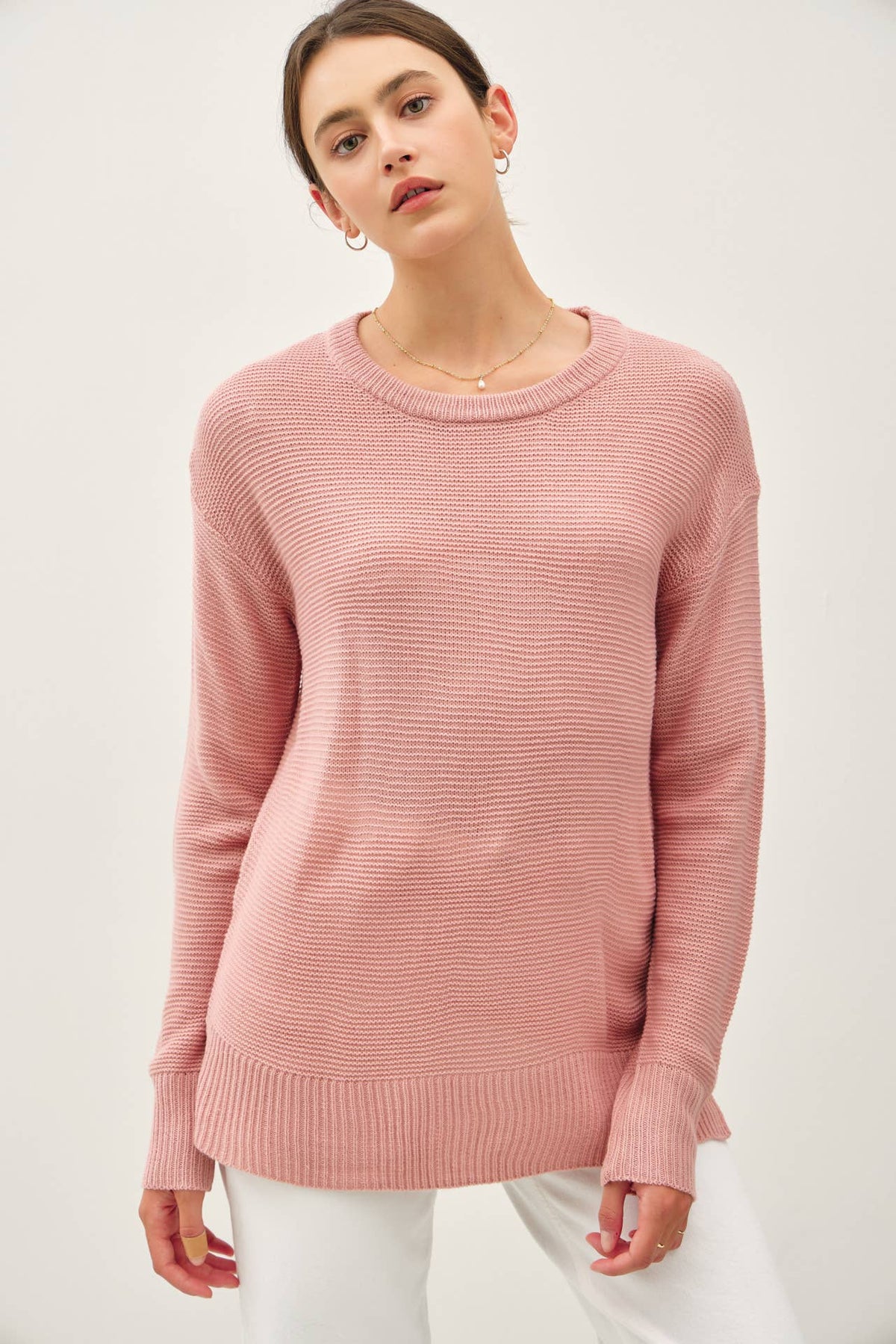 NEW COLOR-BASIC ROUND NECK BOYFRIEND FIT SWEATER