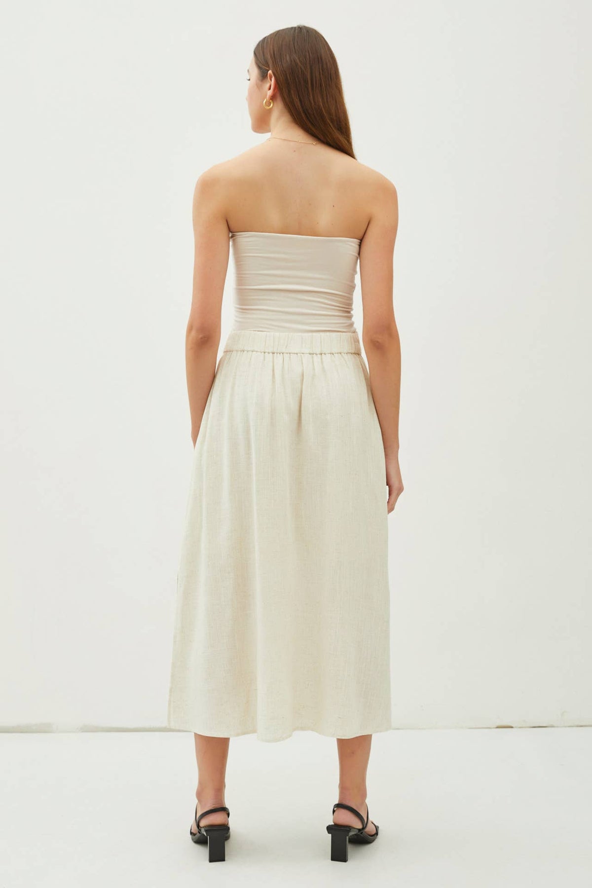 LINEN BLEND BUTTON FRONT MIDI SKIRT