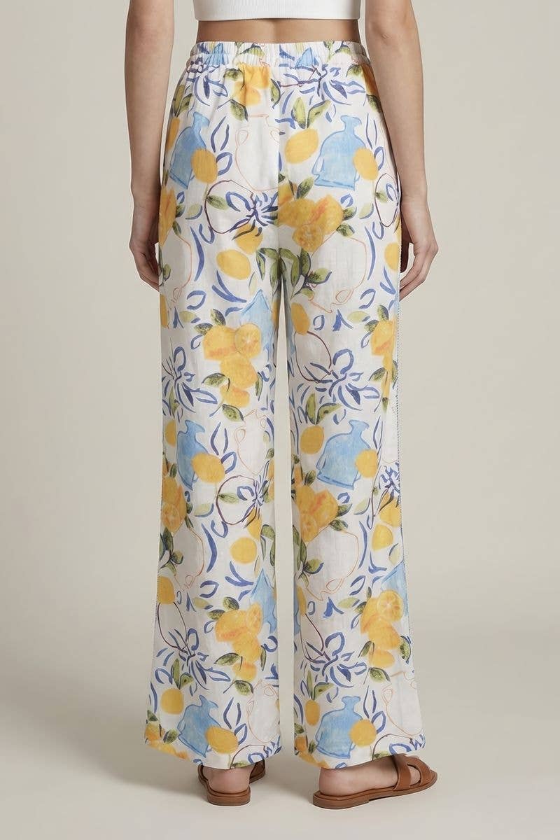 CONTRAST TRIM PIPING ELASTIC WIDE LEG PANTS
