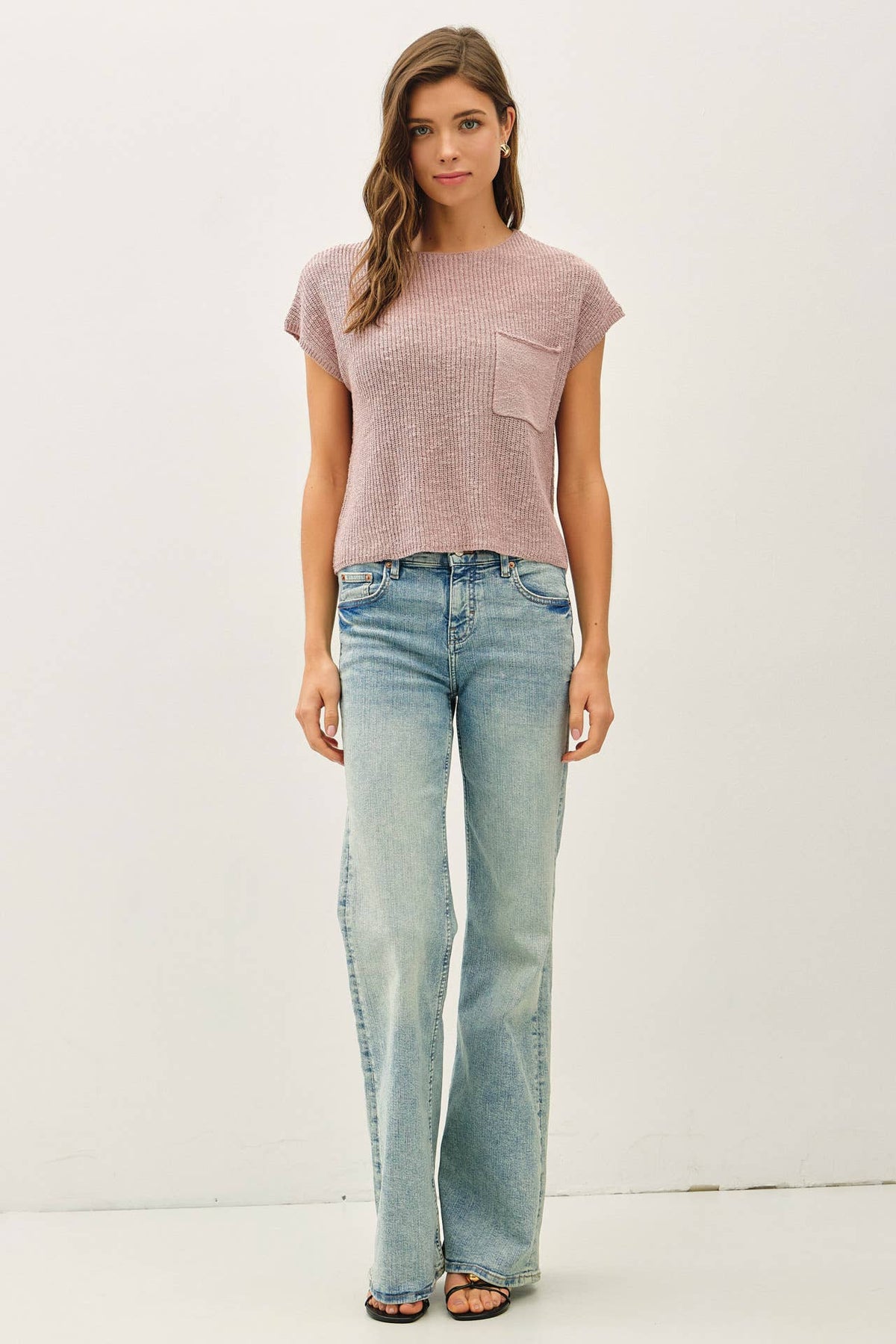 POCKET DOLMAN CAP SLEEVE BOXY KNIT