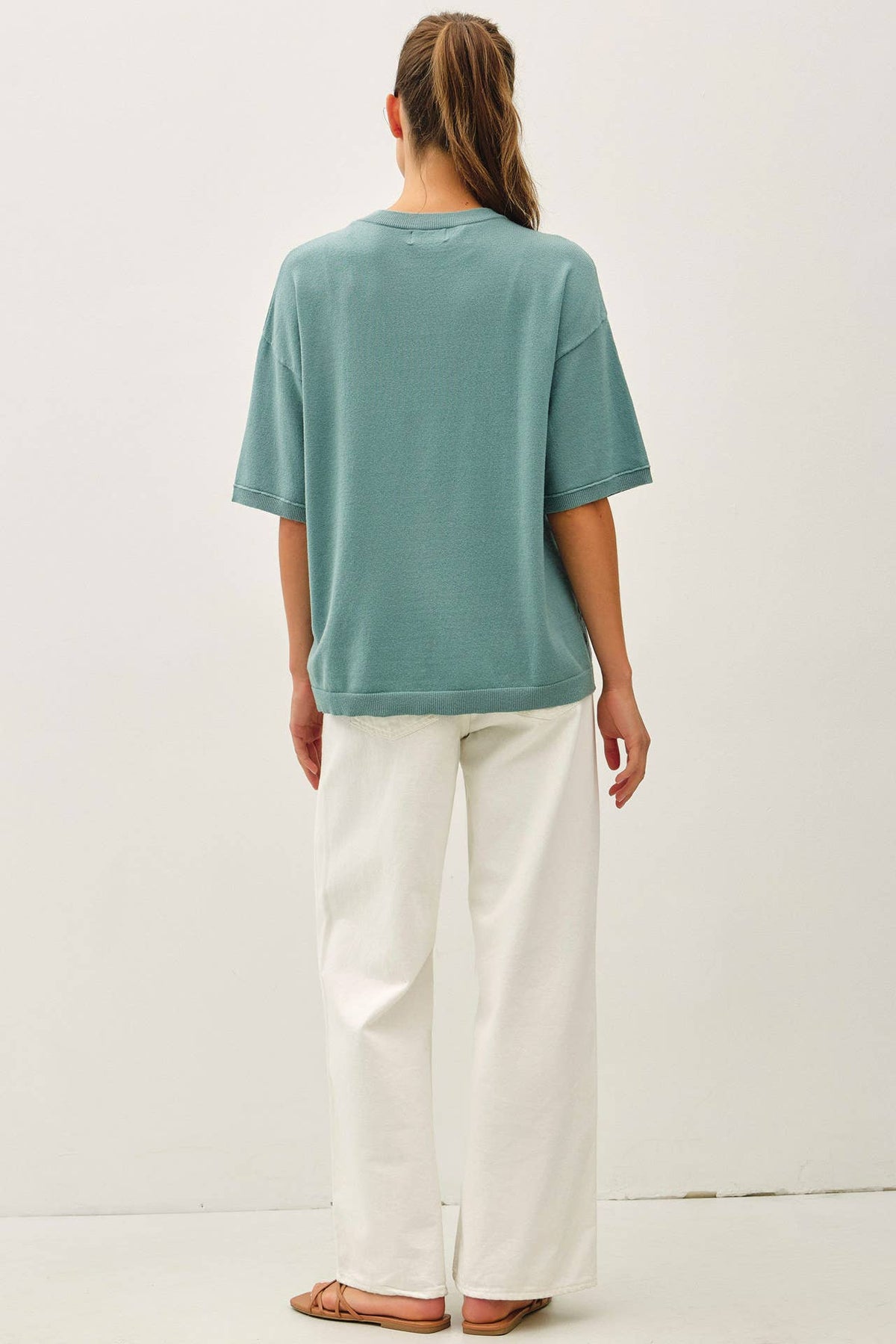 BOXY FIT HALF SLEEVE CREWNECK SWEATER