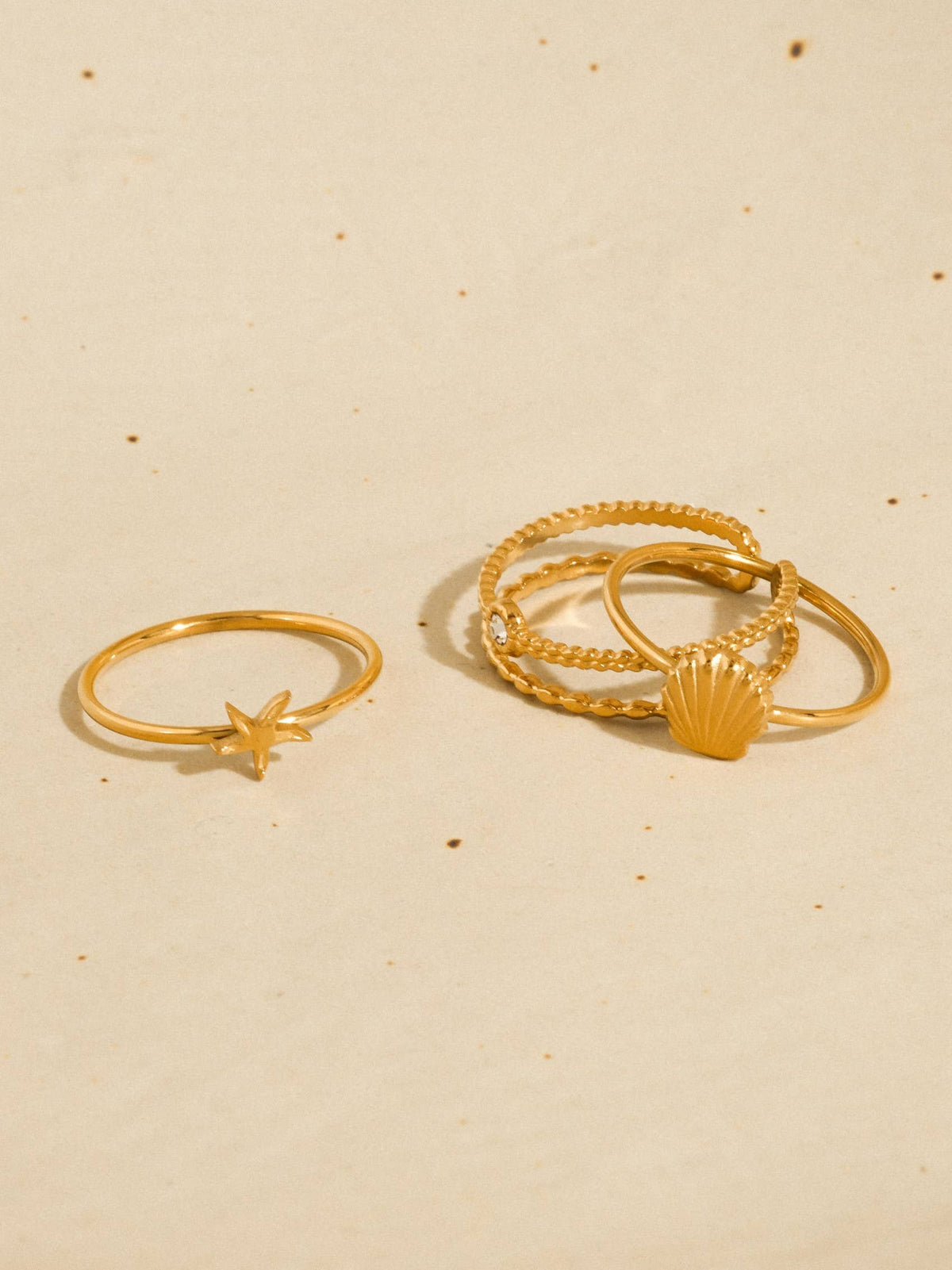 Oslo 18K Gold Non-Tarnish Ocean Charm Stackable Rings