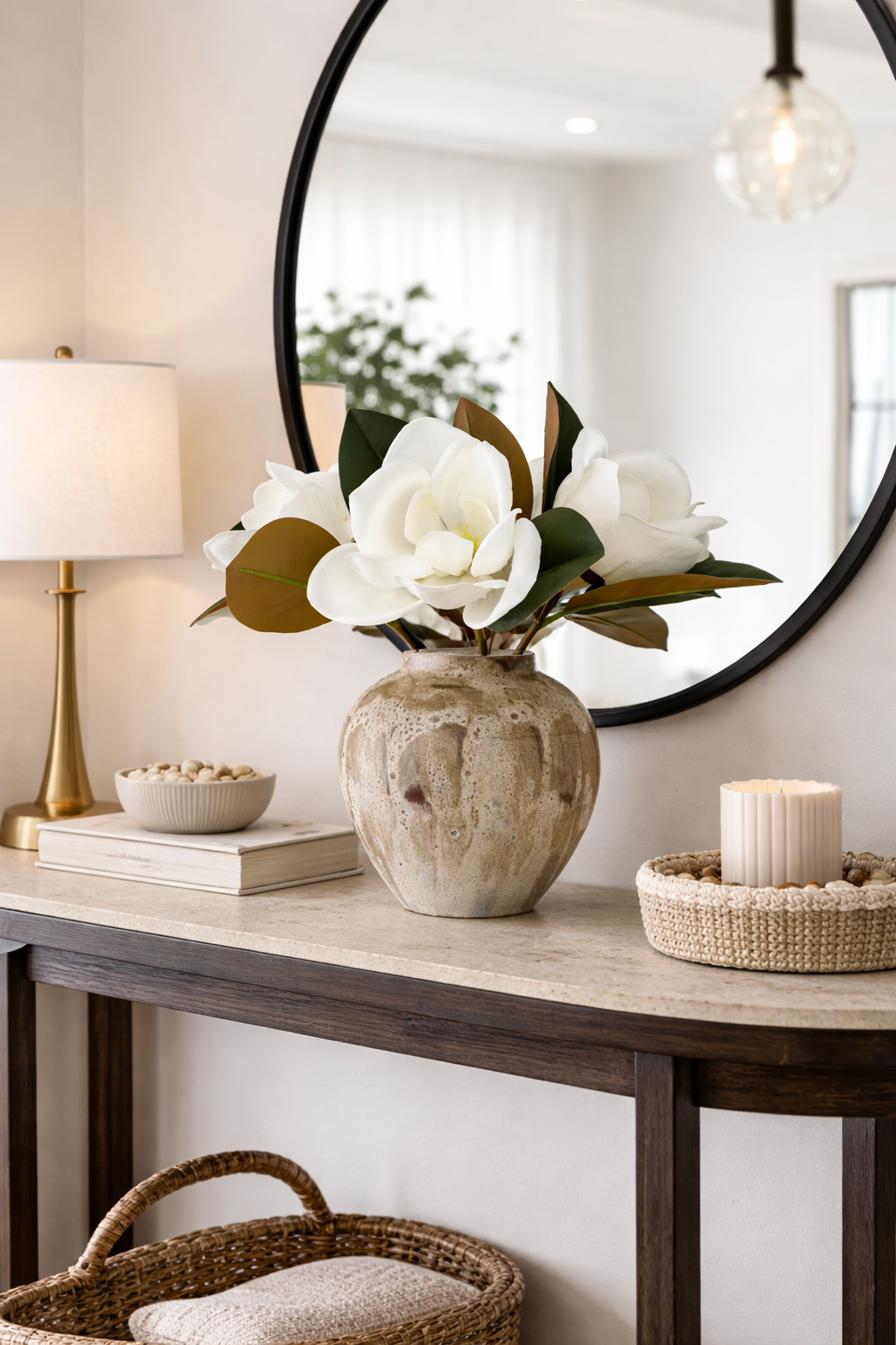 Realistic 6-8"Large bloom Magnolia Flower with Leaves