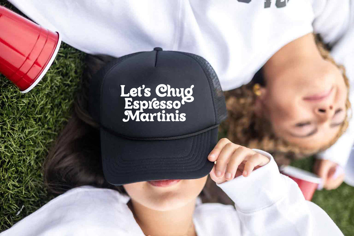 Espresso Martinis, Trucker Hat, Trendy Trucker Hats, Funny: Solid White / Black