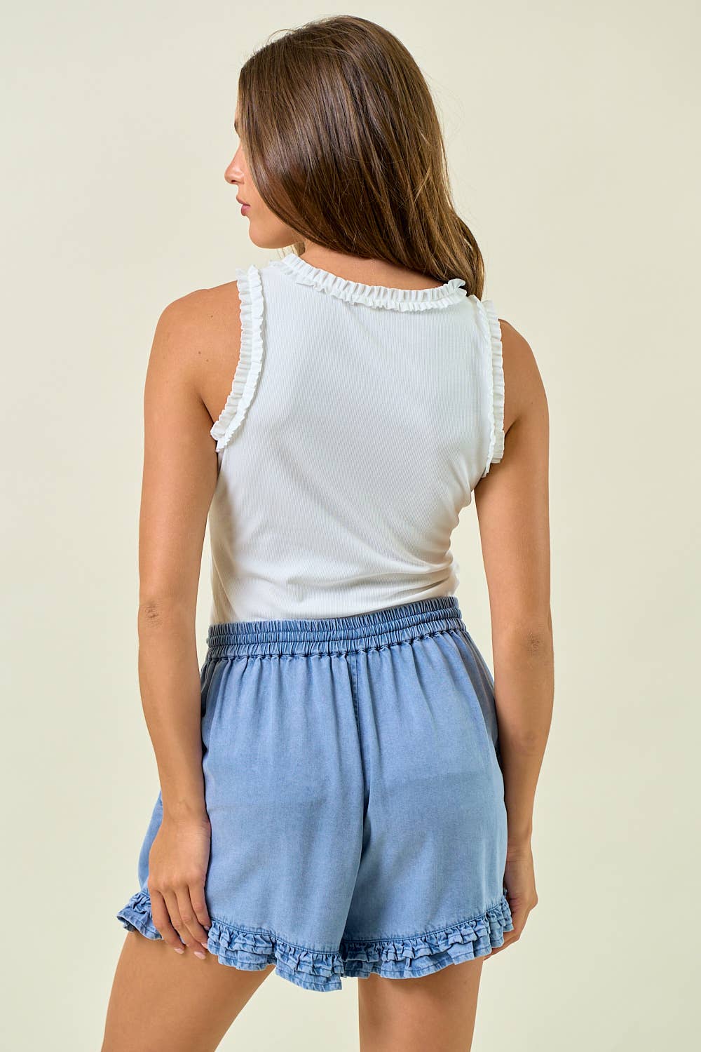 TENCEL RUFFLE SHORTS W/ TIE BELT