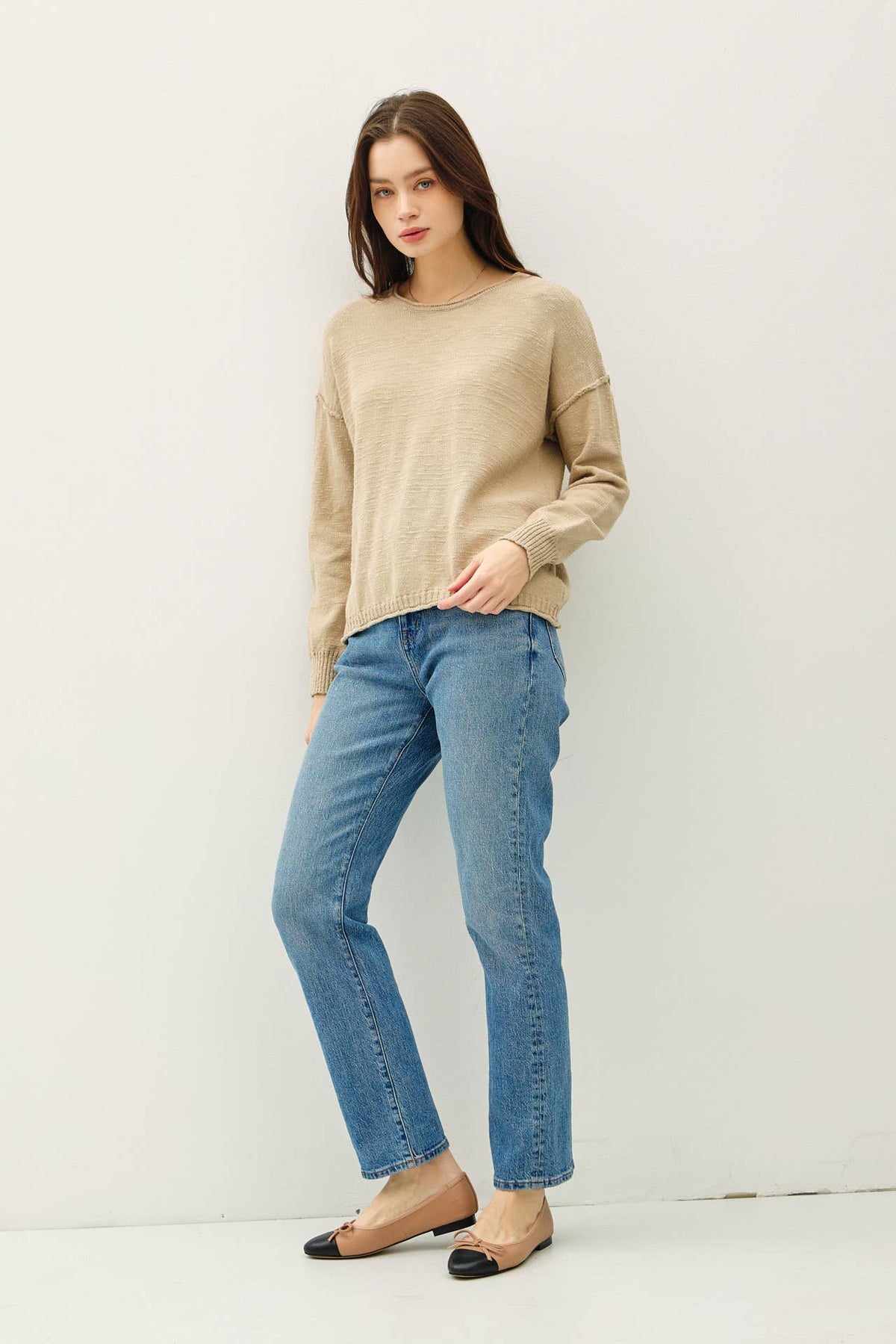 INSIDE OUT DROP SHOULDER PULLOVER SWEATER