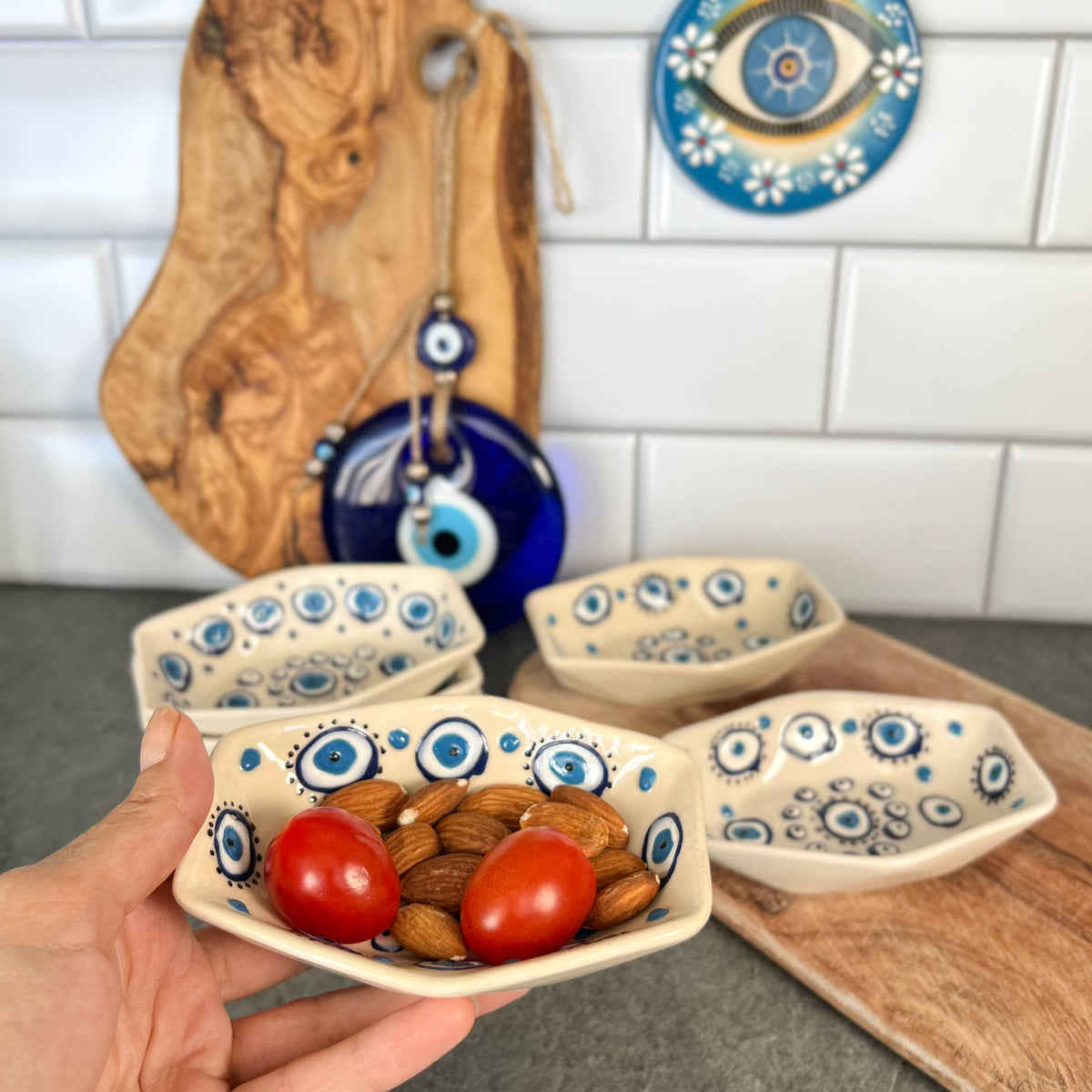 Evil Eye Trinket Dish, Ceramic Pinch Bowls, Handmade Pottery